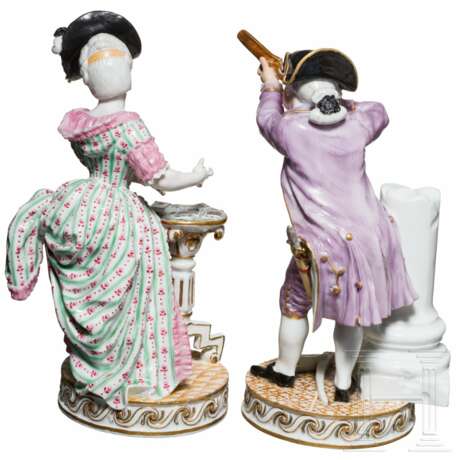 Zwei galante Porzellan-Figuren, Marcollini, die Kartenspielerin und der Schütze, Meißen, 19. Jahrhundert - Foto 3