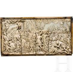 Große Elfenbein-Bildplatte "Marcus Lucius Scaevola vor Porsenna", deutsch, um 1700