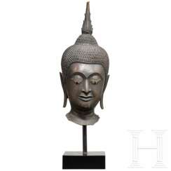 Feiner Bronze-Buddha-Kopf, Thailand, 18. Jahrhundert