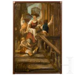 Vogelhändlerinnen auf einer Treppe, flämisch/Italien, um 1700/20