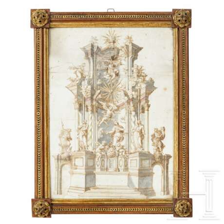 Monogrammierte und datierte Zeichnung eines Barock-Altares, süddeutsch, datiert 1732 - Foto 1