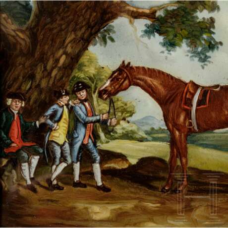 Hinterglasbild "Rastende mit Reitpferd", England, um 1760 - photo 2