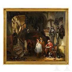 Gemälde von Gustave Buschmann (1818 - 1852) - In der Waffenschmiede, datiert 1842 und bezeichnet "Anvers"