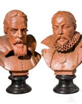 Ein Paar Terrakottabüsten, Galilei und Tycho Brahe, deutsch/Italien, 2. Hälfte 19. Jahrhundert