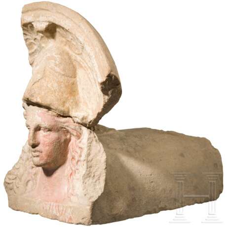 Terrakotta-Antefix mit polychrom gefasstem Haupt der Athena, Unteritalien, 4. – 3. Jahrhundert vor Christus - photo 4