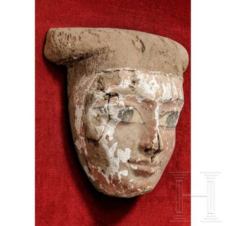 Polychrome Mumienmaske aus Holz auf Rahmen, Ägypten, Spätzeit, 664 - 31 vor Christus - Foto 2
