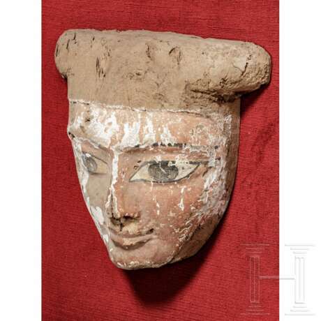 Polychrome Mumienmaske aus Holz auf Rahmen, Ägypten, Spätzeit, 664 - 31 vor Christus - Foto 3