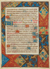FRAGMENTS D’UN LIVRE D’HEURES, en latin, manuscrit enluminé ...