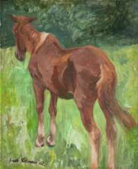 Friedrich Schaper (Braunschweig 1869 - Hamburg 1956). Stehendes Pferd nach links