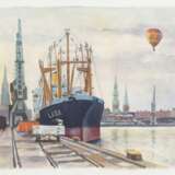 Karl-Heinz Böhme (Hamburg 1920). Hafen mit Panorama von Hamburg - Foto 1