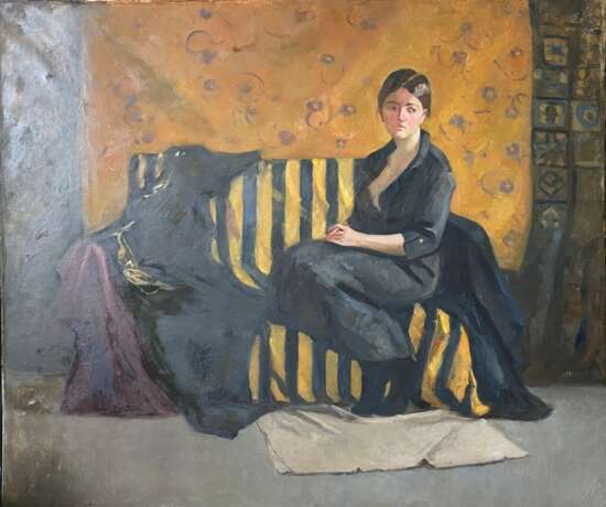 Gemälde „Mädchen auf einem gelben Sofa“, Leinwand auf dem Hilfsrahmen, Ölfarbe, Realismus, 2019 - Foto 1