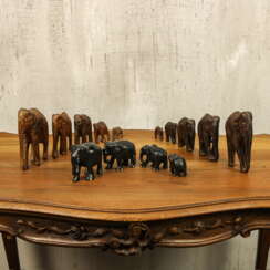 Antique collection of elephants of three types