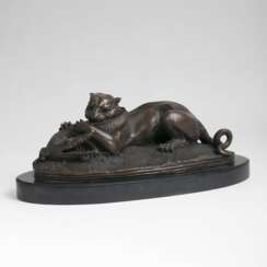  Bronze-Skulptur 'Panther und Alligator im Kampf'