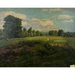 FISCHER (?), FRITZ (undeutlich signiert; Maler 1. H. 20. Jahrhundert), "Sommerlandschaft",