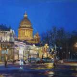 Painting “Night. View of St. Isaac&#39;s Cathedral”, Canvas on the subframe, Lacquer, Impressionist, Landscape painting, 2020 - photo 1