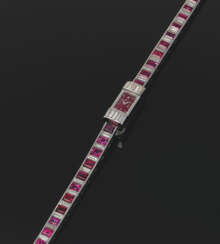 AUDEMARS PIGUET, PLATINUM, DIAMONDS AND RUBIES BRACELET WATCH, REF. 5988PT