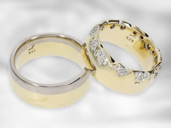 Ring: 2 unikate Goldschmiederinge, 1 Gelbgoldring mit Brillanten, 1 Bicolorring, 14K Gold, Anfertigung Hamburger Goldschmiede - Foto 2