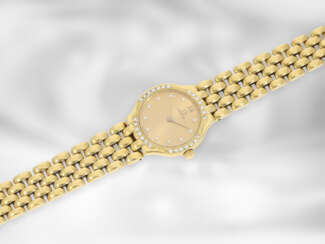 Armbanduhr: goldene vintage Damenuhr mit Brillantbesatz, "Omega De Ville", 18K Gold