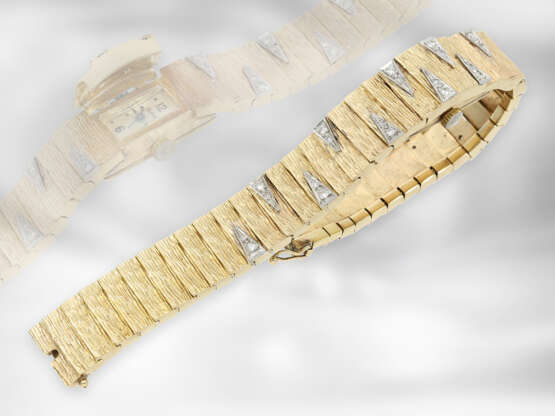 Armbanduhr: sehr schöne vintage Damenschmuckuhr mit Diamantbesatz, mit verdecktem Gehäuse auch als Armband tragbar, sog. Cocktailuhr, 14K Gold - Foto 1