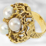 Ring: schwerer dekorativer vintage Goldschmiedering mit Zuchtperlen, 18K Gelbgold, Goldschmiedarbeit - фото 1