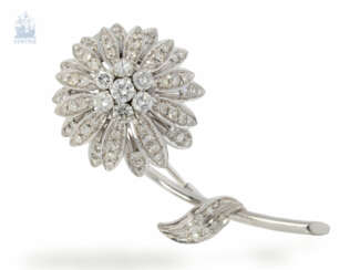 Brosche/Nadel: äußerst aufwändige vintage Brillant/Diamant-Blütenbrosche hoher Qualität, ca. 1,5ct, 60er-Jahre