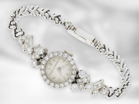 Armbanduhr: dekorative, ausgefallene und hochwertig gearbeitete vintage Damenuhr mit reichem Brillant-/Diamantbesatz, ca. 2ct, 18K Weißgold, 50er/60er-Jahre - photo 2