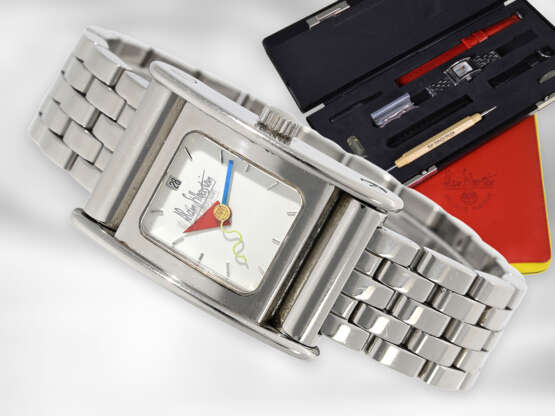 Armbanduhr: limitierte, automatische vintage Designer-Uhr in komplett originalem Zustand mit Zertifikat und Box, Alain Silberstein "Bolidame" No.277/500, 1998 - Foto 1