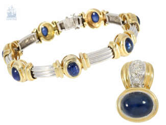 Armband/Anhänger: dekoratives, teures modernes Goldschmiedearmband mit feinem Saphirbesatz sowie passendem Anhänger