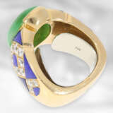 Ring: hochwertiger kunstvoll gearbeiteter Jadering mit Brillanten und Lapislazuli, 18K Gelbgold, Goldschmiedehandarbeit - photo 4