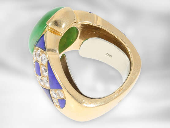 Ring: hochwertiger kunstvoll gearbeiteter Jadering mit Brillanten und Lapislazuli, 18K Gelbgold, Goldschmiedehandarbeit - Foto 4