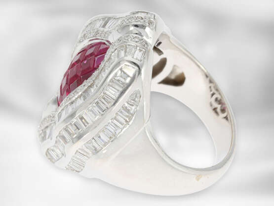 Ring: extravaganter luxuriöser Diamant/Rubinring, insgesamt ca. 5,49ct, 18K Weißgold, anspruchsvolle Goldschmiedearbeit - photo 5
