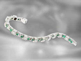 Armband: sehr wertvolles und ehemals teures Weißgoldarmband mit Brillant-/Smaragdbesatz, insgesamt ca. 4,6ct, 14K Gold