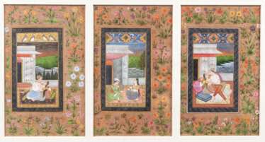  Satz von 3 indischen Malereien im Mogul-Stil