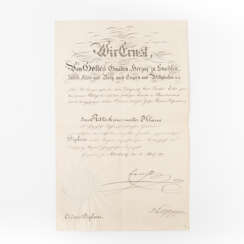 Sachsen-Altenburg - Ordens-Diplom über das Ritterkreuz 2. Klasse des