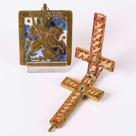 Reliquienkreuz und kleine Ikone aus Bronze - фото 1