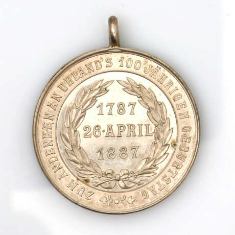 Silbermedaille Ludwig Uhland, Württemberg 19. Jahrhundert - Silbermedaille 1887, - photo 2