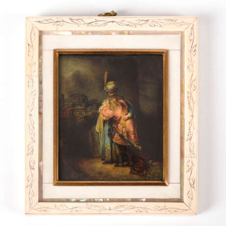 Orientalische Szene nach Rembrandt im Elfenbein-Rahmen - Foto 1