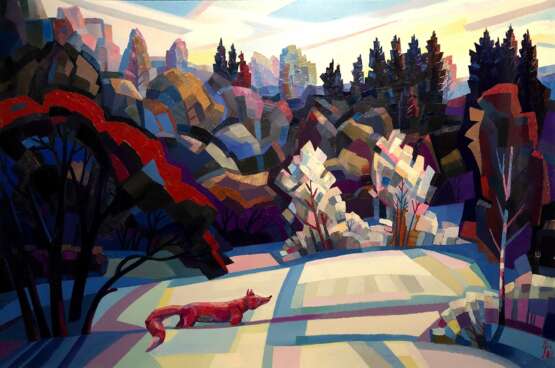 Прогулка розовый лисицы Leinwand auf dem Hilfsrahmen Ölfarbe Expressionismus Landschaftsmalerei 2003 - Foto 1