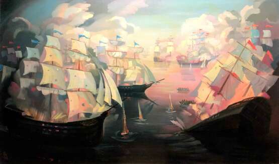 Бой на черном море Canvas on the subframe Oil paint Impressionism History painting 2003 - photo 1
