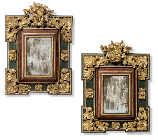 A PAIR OF SPANISH PARCEL-GILT, GREEN AND RED-PAINTED MIRRORS - photo 1