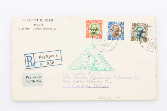 Zeppelinpost, Islandfahrt - 1931, R-Brief nach Italien, - фото 1