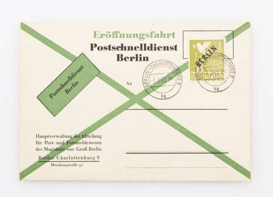 Berlin - 1949, amtlicher FDC Eröffnung des Postschnelldienstes 1.3.49, - фото 1