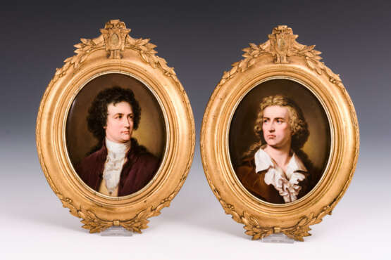 Paar Porzellangemälde: Porträts von Schiller und Goethe - photo 1