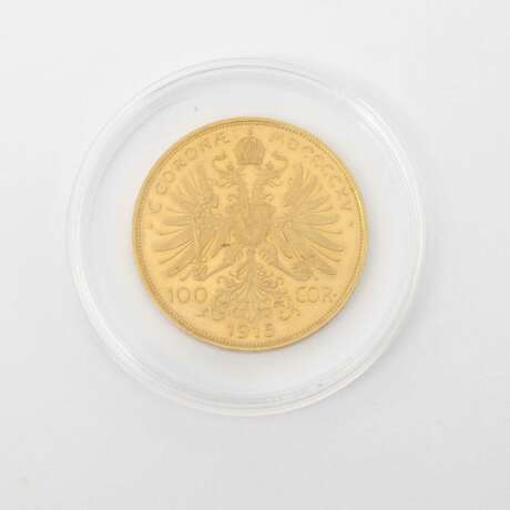 Österreich /GOLD - 100 Kronen 1915 /NP, Franz Joseph I., ss-, etwas Belag, Fingerabdruck, - photo 2