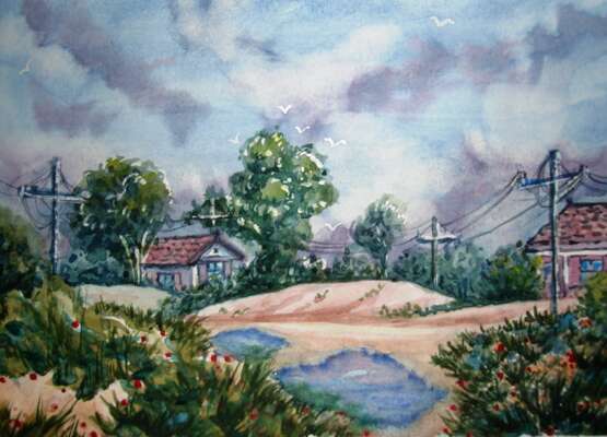 Дождливое настроение Paper Watercolor Realism Landscape painting 2020 - photo 1