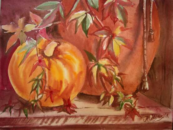 Drawing “Still life with pumpkin”, Paper, Watercolor, Impressionist, Still life, 2018 - photo 1