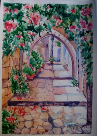 Drawing “Cyprus courtyards”, Paper, Watercolor, Realist, Landscape painting, 2018 - photo 1