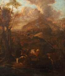 Niederländischer Maler des 17./18. Jahrhundert ''Kühe auf der Weide'' an einem Fluss- oder Bachufer