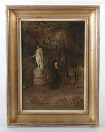 Monogrammist J.B. Maler des 19. Jahrhundert. ''Im Park'' auf einem Weg gehende Frau - фото 2