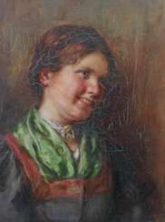 Müller, Emma von (Emma Müller, Edle von Seehof), Innsbruck 1859 - 1925 München, Genre- und Portraitmalerin in München, Defregger-Schülerin. ''Bauernmädchen''